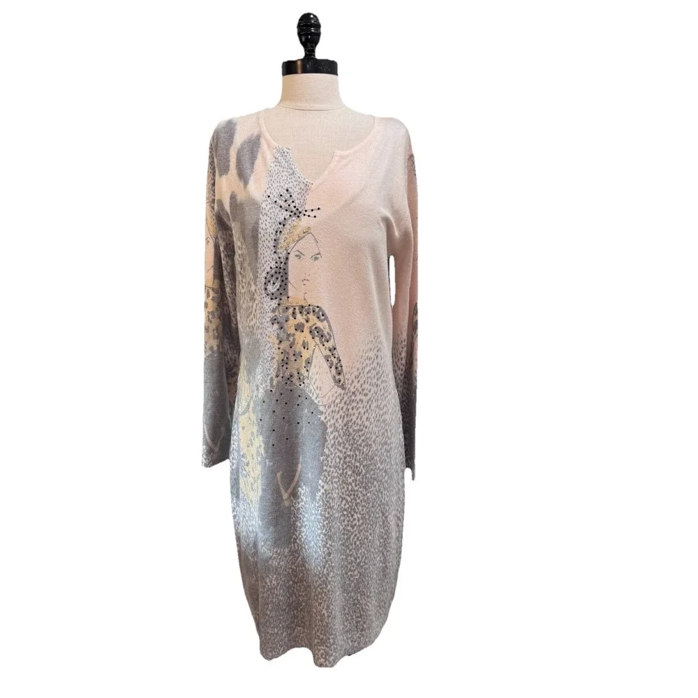 Sempre Woman's Dress Designed In‎ Italy Human Artwork Leopard Sz M